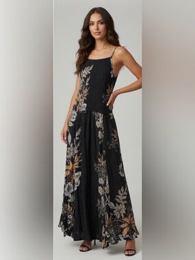 Women's Free People Black Floral Midi Sundress